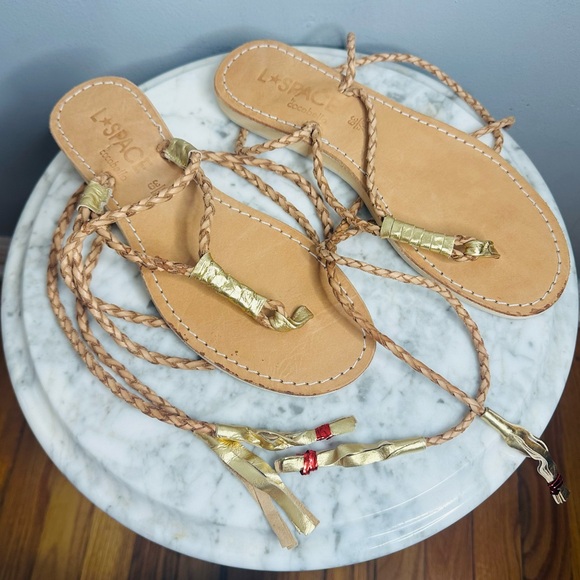 L*SPACE by Cocobelle Gili Long Wrap Gladiator Braid Sandal in Tan & Gold - Picture 10 of 10